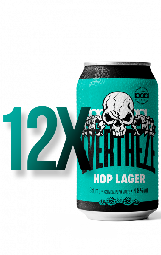 Mockup Caixa 12 unidades Evertreze Hop Lager lata 350ml.