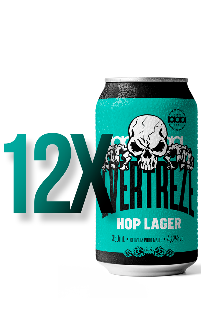 Mockup Caixa 12 unidades Evertreze Hop Lager lata 350ml.